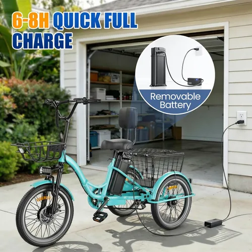 Miniatura 8 de Triciclo eléctrico para adultos, triciclo eléctrico de pico de 1200 W, triciclo plegable con batería extraíble de 468/720/960 Wh, bicicletas 83