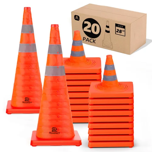 Miniatura 19 de RoadHero Paquete de 4 conos plegables de seguridad de tráfico de 28 pulgadas, conos emergentes multiusos con collar reflectante para seguridad vial
