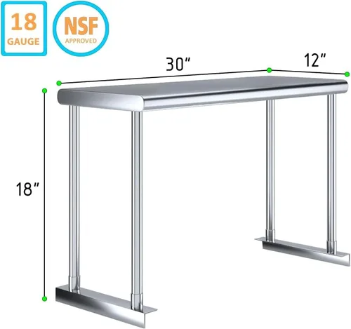 Miniatura 3 de Estante individual de acero inoxidable para mesa de preparación de 30 pulgadas, 12 pulgadas de profundidad, certificado NSF, estante adicional