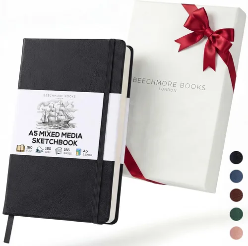 Miniatura 11 de Beechmore Books Cuaderno de bocetos A4 – Libro de bocetos de gran formato de 8.5x11 con tapa dura encuadernado en cuero vegano premium con 156