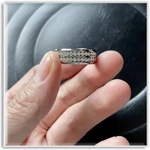 Miniatura 4 de Xusamss Anillo de banda de cristal de doble fila de acero inoxidable de moda