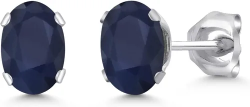 Gem Stone King Oval Stud Earrings For Women Men | 925 Sterling Silver | Oval 6X4MM Gemstone Birthstone | Fine Jewelry for Her Him Mom Dad Wife