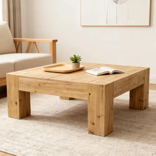 Miniatura 9 de Mesa de centro de madera, 39.37 pulgadas, cuadrada de mediados de siglo, mesa central de madera moderna de madera de fibropanel de densidad media