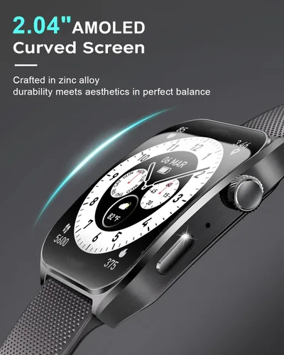 Miniatura 3 de BENIO Relojes inteligentes para hombre (respuesta/hacer llamadas), pantalla curva AMOLED de 2.04 pulgadas, reloj inteligente para hombre con monitor
