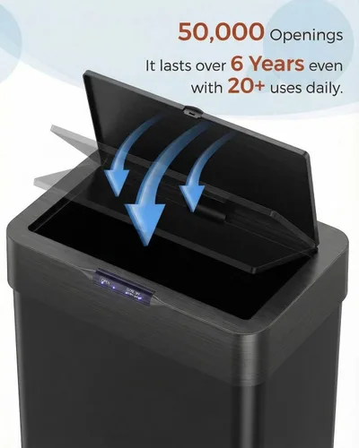 Miniatura 9 de TLSUNNY Cubo de basura automático sin contacto con sensor de movimiento de 13.2 galones, contenedor inteligente de acero inoxidable cepillado