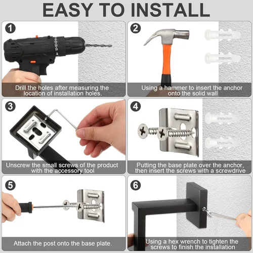 Miniatura 4 de Gisafai Juego de 15 piezas de accesorios de baño negros de 23.6 pulgadas, kit de barra de toalla de baño de acero inoxidable, toalleros, ganchos