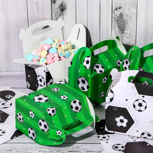 Miniatura 5 de Outus Paquete de 16 cajas de golosinas de fútbol, bolsas de dulces de fútbol, bolsas de regalo de fiesta de cumpleaños, cajas de papel para galletas