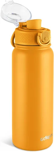 Miniatura 14 de GOPPUS Botella de agua de acero inoxidable aislada de 20 oz sin BPA, excelente para viajes, con tapa para beber - A prueba de fugas y sudor con tapa