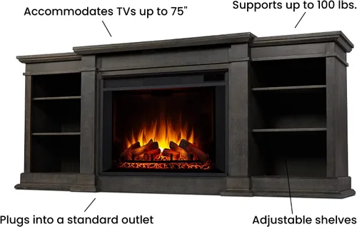 Miniatura 6 de Eliot - Soporte para TV con chimenea eléctrica de 81 pulgadas, color gris antiguo Real Flame