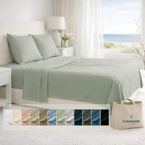 Miniatura 43 de Cloud Scape Linen - Juego de sábanas de algodón egipcio de doble capa, tamaño individual, tejido de satén de fibra larga, juego de 3 piezas, ropa