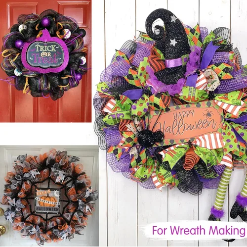 Miniatura 6 de TONIFUL 2 rollos de 10 pulgadas de cinta de malla decorativa negra, malla de tela con lámina para suministros de corona, adornos de puerta