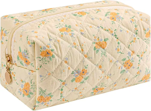 Miniatura 18 de Bolsa de maquillaje de viaje para mujeres y niñas, bolsa de maquillaje con cremallera, flores florales, organizador de maquillaje, bolsa de tela