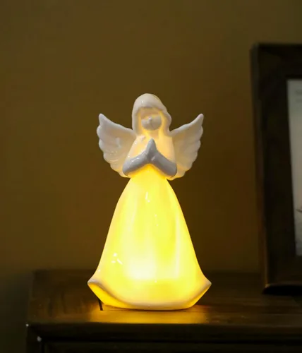 Miniatura 5 de ADAVAS.Y&G Luz nocturna de ángel, regalo cristiano para mujeres, figura de ángel de porcelana con cálido brillo LED, oración y regalo de comodidad