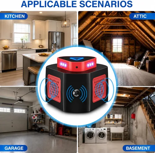 Miniatura 6 de Tirgo Repelente de ratones, enchufe ultrasónico, repelente de plagas ultrasónico para interiores con 4 modos y luz intermitente, bloqueador Rojo