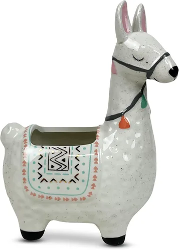 Maceta de cerámica con diseño de llamas para plantas suculentas, linda decoración de alpaca para el hogar, oficina, de 8 1/2 de alto con orificios