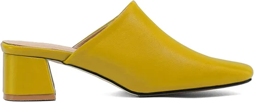 Miniatura 4 de MOOMMO Sandalias de tacón grueso para mujer, puntera cerrada, puntera cuadrada, sin espalda, tacón de bloque medio, cómodas, de cuero mate