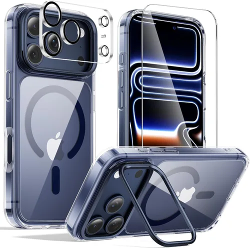 Miniatura 39 de Tigowos - Funda magnética para iPhone 15, resistente a las caídas, sensación de piel mate, a prueba de golpes, delgada, negro mate