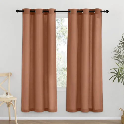 Miniatura 52 de NICETOWN Cortinas de lino natural con textura de lino para dormitorio, mezcla de lino rústica con ojales en la parte superior, semitransparentes