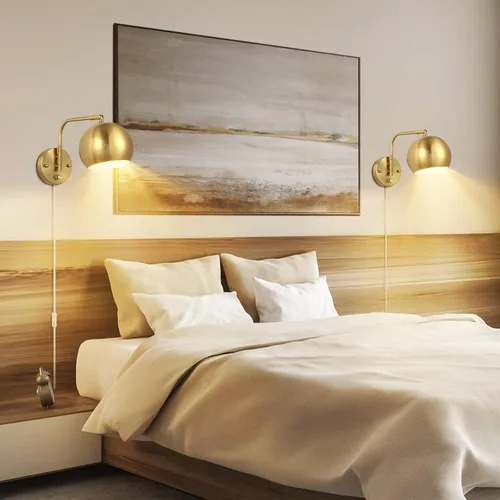 Miniatura 7 de Apliques de pared VATONI enchufables, apliques de pared regulables con brazo oscilante con cable de enchufe y interruptor de regulación con botón