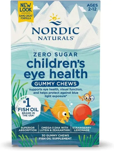 Nordic Naturals Gomitas para la salud ocular infantil, sabor a fresa y limonada - 30 gomitas para niños - 484 mg Omega-3 totales DHA, luteína y