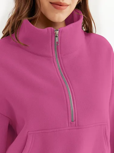 Miniatura 4 de Trendy Queen Sudaderas con media cremallera, sudaderas recortadas de gran tamaño para mujer de manga larga