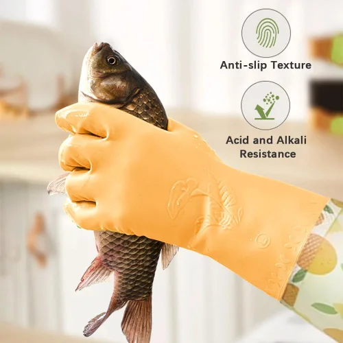 Miniatura 4 de 2 pares de guantes de goma para lavar platos, reutilizables, sin látex, guantes de cocina con forro de algodón, guantes antideslizantes e