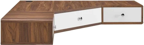Modway EEI-5862-WAL-WHI Transmit - Escritorio esquinero de oficina de nogal para montaje en pared, color blanco nogal