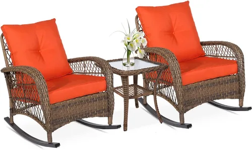 Miniatura 17 de VIVIJASON Mecedora de mimbre para exteriores, silla mecedora de ratán para patio con cojines y marco de acero, muebles de mimbre mecedores
