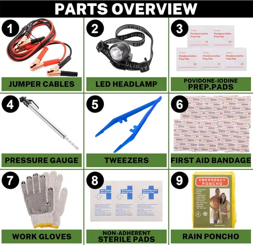 Miniatura 2 de Kit de emergencia en carretera para auto con cables de puente de batería, accesorios para auto para hombres o mujeres, kit de seguridad automotriz