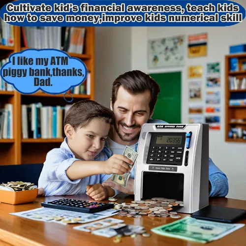 Miniatura 2 de Fishboy Caja de ahorros parlante estilo cajero automático para niños con dos tarjetas de débito, memoria de apagado, cajón de apertura automática