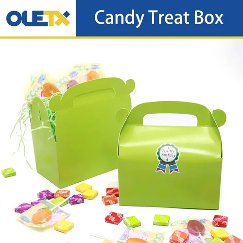 Miniatura 3 de Paquete de 30 cajas de regalo de fiesta verdes, cajas de regalo de papel a dos aguas con asas. Perfecto para jardinería, pulgares verdes, Verde