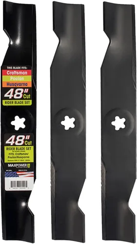 Miniatura 5 de Maxpower Juego de cuchillas de elevación alta y mulching para cortadoras de 48 pulgadas Cut Craftsman, Husqvarna, Poulan
