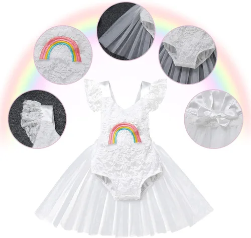 Miniatura 30 de Traje de bebé niña primer cumpleaños traje de encaje tul mameluco princesa tutú vestido de un año cumpleaños pastel Smash fotografía ropa