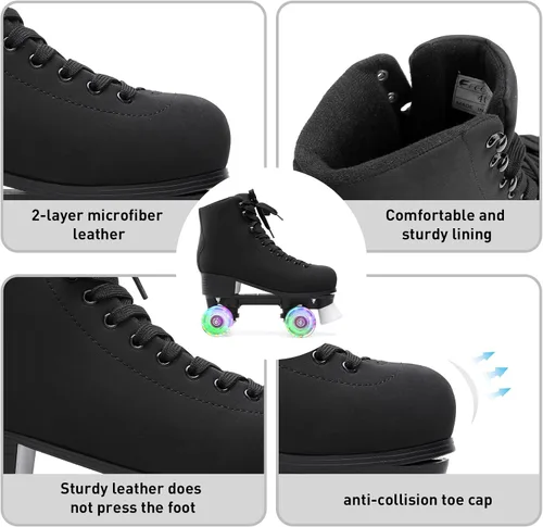 Miniatura 4 de FEETCITY Patines clásicos de caña alta, cuatro ruedas iluminadas de doble fila, para mujeres, niñas y unisex, para interiores y exteriores