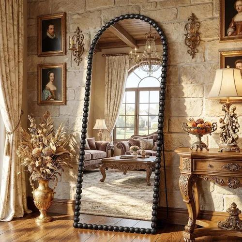Miniatura 3 de Antok Espejo de Piso, 57"×21" Espejo Vintage de Cuerpo Completo con Cuentas, Espejo de Cuerpo Completo con Soporte, Montado para Colgar
