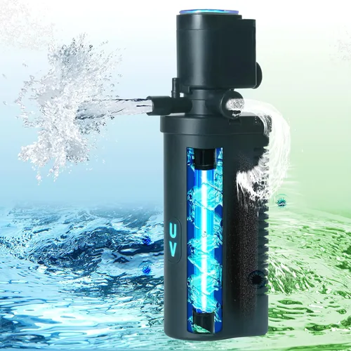 Miniatura 12 de Filtro Pequeño para Estanque de 75-300 Galones, Filtro de Acuario U-V Máquina Limpieza Verde Sumergible Bomba Potente Filtro de Cartucho 600GPH