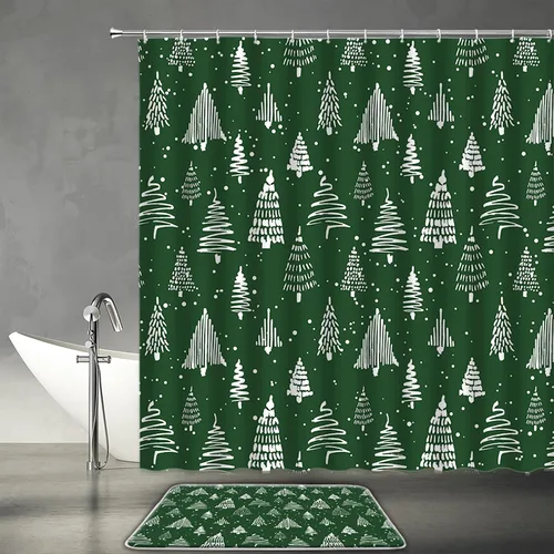 Miniatura 24 de Cortina de ducha de ciervos de Navidad, bosque nevado, ciervos, granja, renos, naturaleza, nevado, paisaje, tela, juego de cortinas de baño