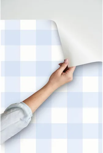 Miniatura 3 de Spoonflower Despegar y pegar papel tapiz Swatch - Azul Gingham grande Check Inch Niños Decoración del hogar Blanco Papel pintado extraíble