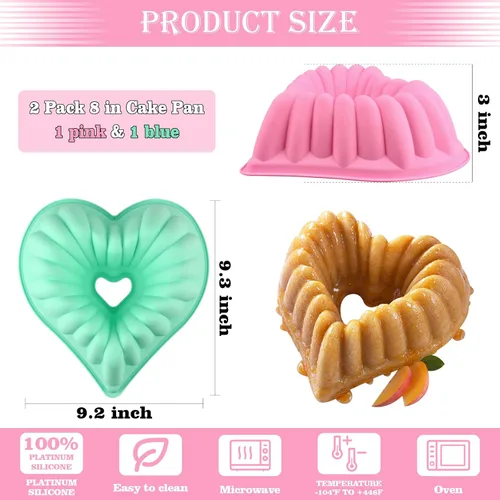 Miniatura 3 de HUAKENER 2 Pack Heart Fluted Cake Pan, 9 Inch Heart Cake Molds, Nonstick Silicone Cake Molds