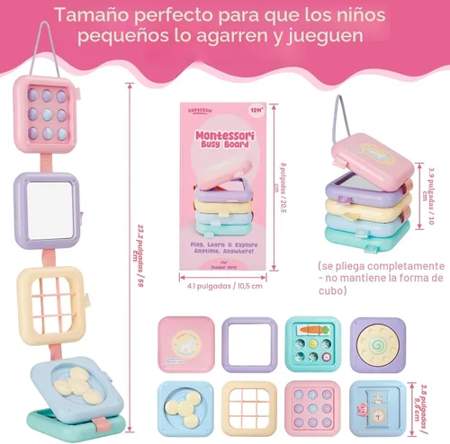 Miniatura 8 de GRESEESM Juguetes Montessori para niñas de 1 año, regalos, tablero de actividades para niños pequeños, juguetes sensoriales de aprendizaje y viaje