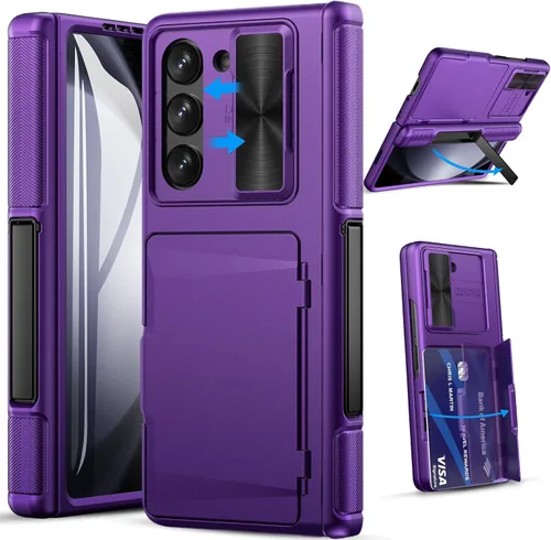 Miniatura 8 de GBEE Funda para Samsung Galaxy Z Fold 5 con función atril, protector de pantalla, tarjetero y cubierta deslizante para cámara y protección de Negro