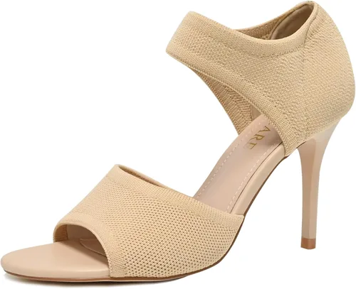Miniatura 14 de Tacones de Puntera Abierta para Mujer, Sexys Tacones de Aguja de 3 Pulgadas, Sandalias de Tacón para Mujer con Puntera Abierta, Amplias, de Tejido