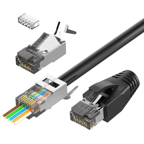 Miniatura 10 de VCELINK Conector CAT6A, conectores RJ45 pasan a través de CAT6A CAT7 blindado, chapado en oro de 3 clavijas con certificación UL, conector CAT7
