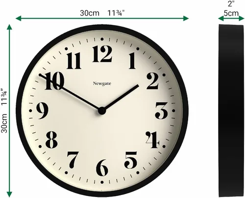 Miniatura 3 de Reloj de pared NEWGATE® Número Cuatro Teatro Reloj redondo moderno 30cm Negro Números decorativos Ideal para cocina, sala de estar u