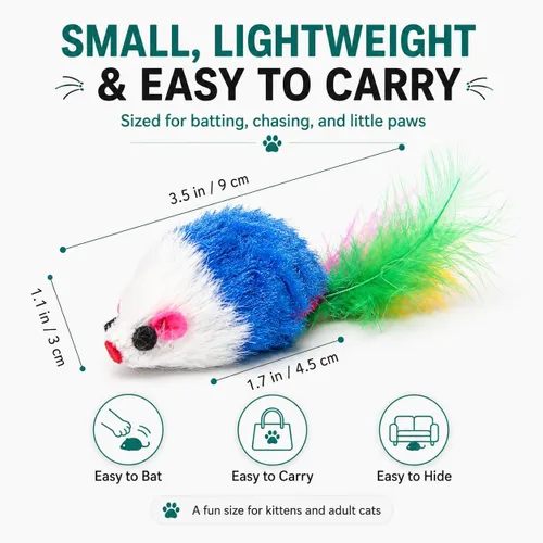 Miniatura 6 de FYNIGO Paquete de 17 juguetes interactivos para gatos de interior, ratones de felpa acentuados con hierba gatera con colas de plumas y sonido