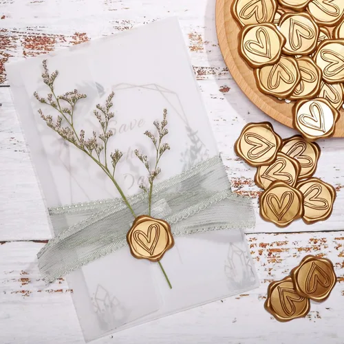 Miniatura 5 de Yoption Calcomanías de Sello de Cera de Corazón, Paquete de 50 Calcomanías Autoadhesivas de Oro Antiguo para Sello de Sobre para Boda, Fiesta