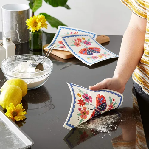 Miniatura 5 de DII Paños suecos para cocina y limpieza, reutilizables, lavables a máquina y aptos para lavavajillas, biodegradables, 7.75 x 6.75, Butterfly Folk, 3