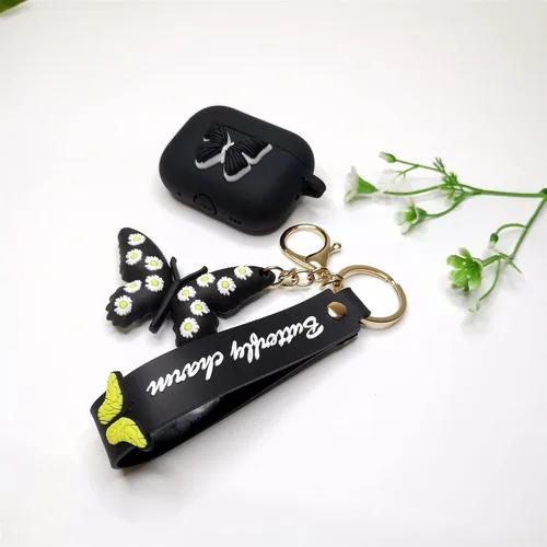 Miniatura 4 de Funda para Airpods Pro de 2ª generación 2022, bonito dije de mariposa 3D de dibujos animados de silicona suave, para mujeres, niñas, niños y Negro