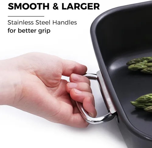 Miniatura 3 de HONGBAKE Sartén para lasaña antiadherente de 3 pulgadas de profundidad, sartén para hornear de 9x13, sartén rectangular para pastel de hoja, sartén