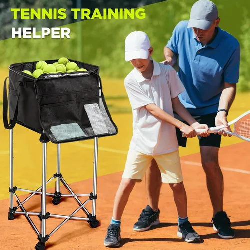 Miniatura 5 de Aliceset Pelotas de tenis, tolva, cesta de pelotas de tenis, contenedor con bolsillos laterales, bolsa ligera para carrito de enseñanza para recoger